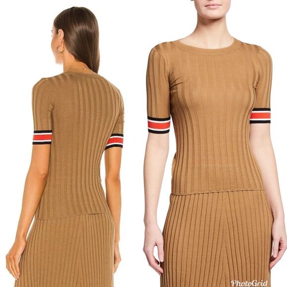 Revolve ATM ANTHONY THOMAS MELILLO Crew Neck Silk Ribbed Sweater in Sahara XL - Picture 2 of 8